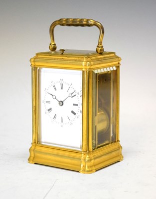 Lot 432 - Small late 19th Century brass gorge-cased repeater carriage clock