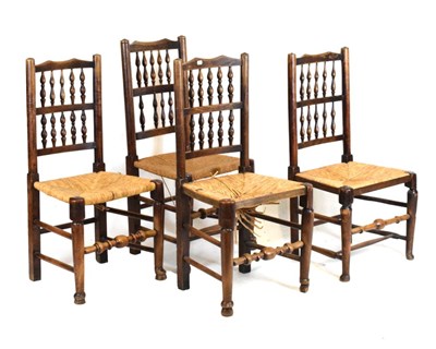 Lot 473 - Set of four oak spindle back chairs