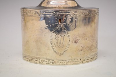 Lot 90 - George III oval silver tea caddy with sponsors mark of Robert Hennell