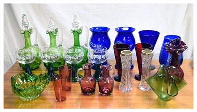 Lot 669 - Quantity coloured glass decanters