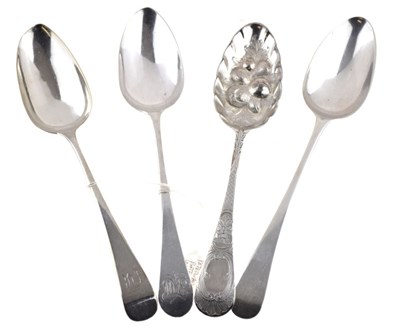 Lot 195 - Four silver Georgian tablespoons