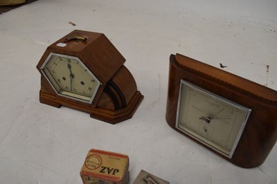 Lot 448 - Two Art Deco mantel clocks and barometer, and chrome alarm clock