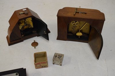 Lot 448 - Two Art Deco mantel clocks and barometer, and chrome alarm clock