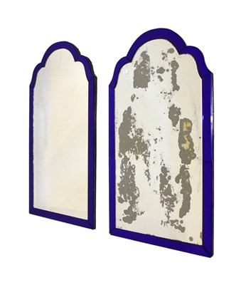 Lot 505 - Near pair of wall mirrors with blue mirrored glass borders