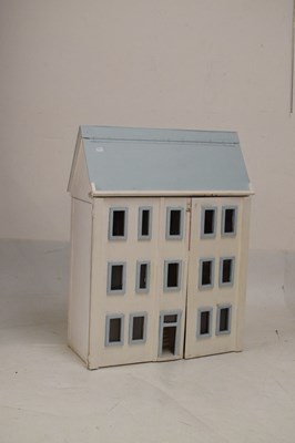 Lot 438 - Large wooden dolls house 66cm x 28cm x 86cm high, with accessories