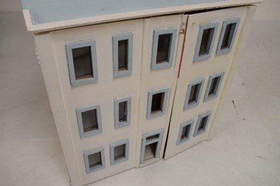 Lot 438 - Large wooden dolls house 66cm x 28cm x 86cm high, with accessories
