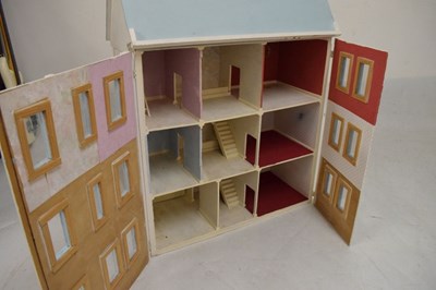 Lot 438 - Large wooden dolls house 66cm x 28cm x 86cm high, with accessories