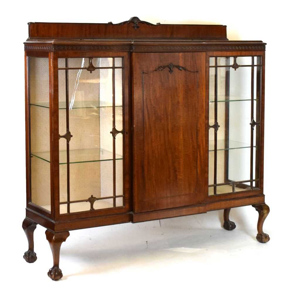 Lot 403 - Early 20th Century mahogany breakfront display cabinet