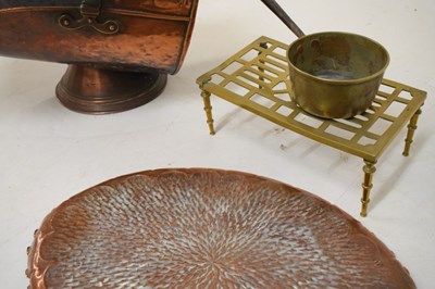 Lot 651 - Oval copper tray, copper coal scuttle, etc