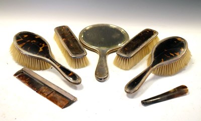 Lot 192 - Six-piece silver-mounted tortoiseshell brush and mirror set