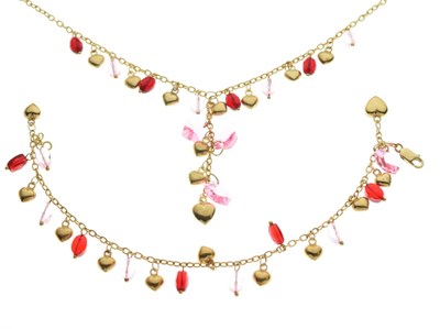 Lot 65 - 9ct gold multi paste bead set necklace and bracelet set