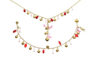 Lot 84 - 9ct gold multi paste bead set necklace and bracelet set
