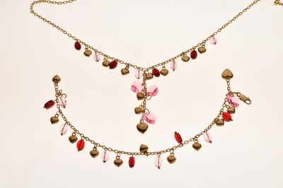 Lot 84 - 9ct gold multi paste bead set necklace and bracelet set
