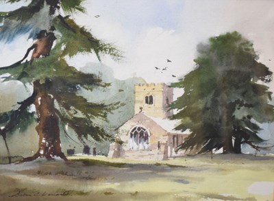 Lot 594 - Brian Lancaster - Watercolour - Churchyard