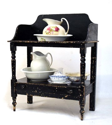 Lot 684 - Black painted washstand with jug and basin