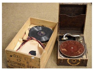 Lot 655 - Portable gramophone and a quantity of records