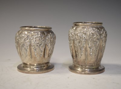 Lot 177 - Pair of white metal vases stamped 800 Delux