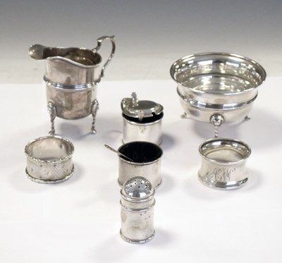 Lot 173 - Quantity of silver items to include, George VI silver cream jug and jug, napkin rings, etc