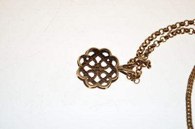 Lot 80 - 9ct gold Celtic knot pendant on 9ct gold chain, and a yellow metal knot chain