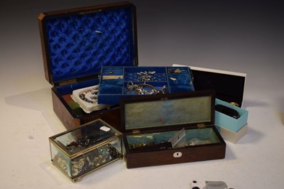Lot 76 - Two wooden boxes containing costume jewellery