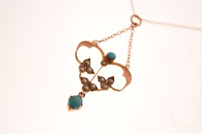 Lot 82 - Early 20th Century turquoise and seed pearl pendant