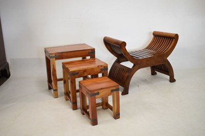 Lot 595 - Nest of tables,  together with a scroll end window seat/ stool
