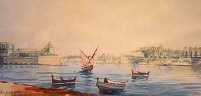 Lot 695 - Pair of 20th century Maltese watercolours 