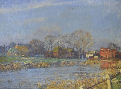 Lot 618 - Reginald Green - Oil on canvas - River scene