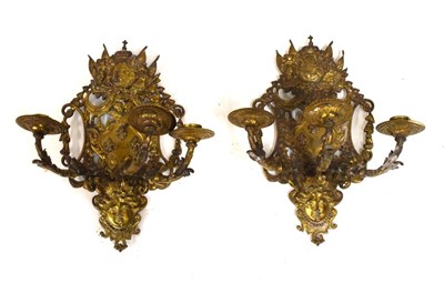 Lot 667 - Pair 19th century brass wall sconces