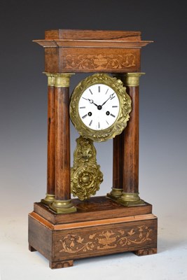 Lot 538 - Late 19th Century French inlaid rosewood portico clock