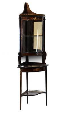 Lot 489 - Late Victorian /Edwardian inlaid rosewood corner cabinet on stand