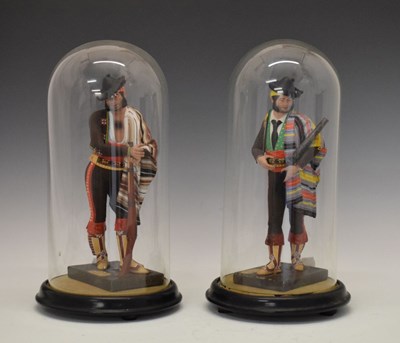 Lot 302 - Pair of Spanish terracotta figures beneath glass domes, Jose Cubero, Malaga