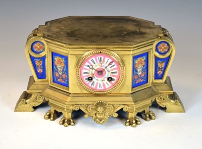 Lot 537 - 19th Century French brass, enamel and porcelain mantel clock