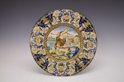 Lot 299 - Large Italian maiolica charger, Diana and attendants