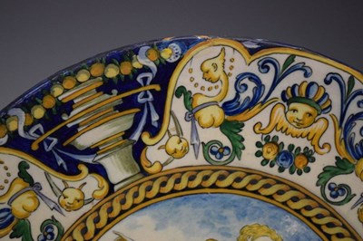 Lot 299 - Large Italian maiolica charger, Diana and attendants