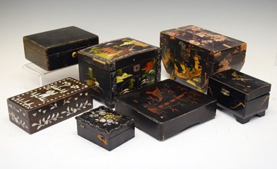 Lot 610 - Quantity of Japanese black lacquer boxes etc