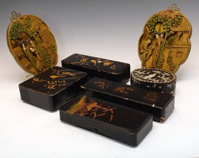 Lot 611 - Quantity of Japanese black lacquer boxes etc