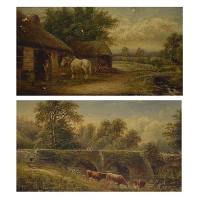 Lot 462 - Henry Harris - Pair of oil on boards - Wickham Bridge, Stapleton, Bristol