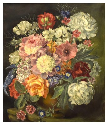 Lot 590 - Mid 20th Century - Oil on textured paper - Still life with flowers