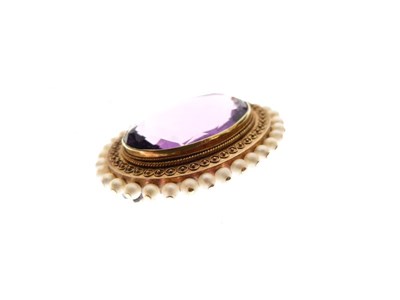 Lot 59 - Victorian amethyst and pearl brooch