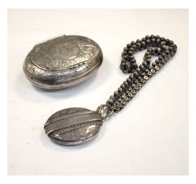 Lot 183 - Edward VIII silver oval snuff box together with an unmarked white-metal locket on chain