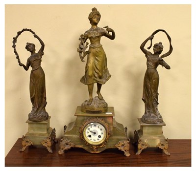 Lot 701 - French onyx and gilt metal clock garniture