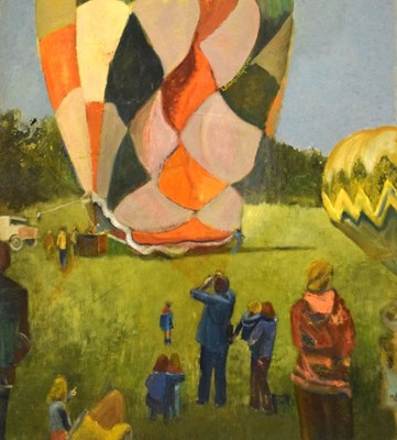 Lot 641 - Audrey Lewis-Hopkins - Oil on board - Bristol Balloon Festival 1980