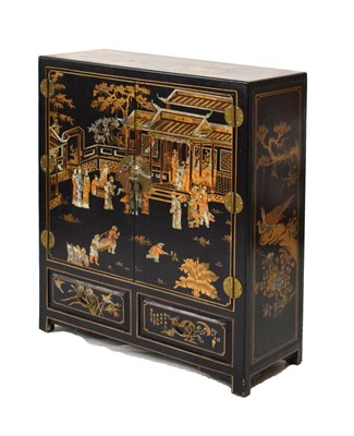 Lot 663 - Modern black cabinet with decoration