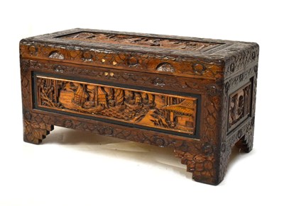 Lot 592 - Modern small Chinese carved hardwood coffer/box