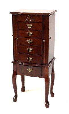 Lot 543 - Reproduction mahogany six-drawer jewellery cabinet