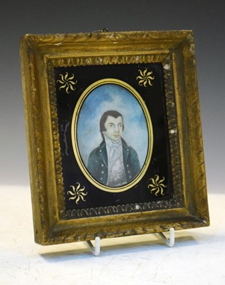 Lot 214 - Naive portrait of a gentleman in verre eglomise frame