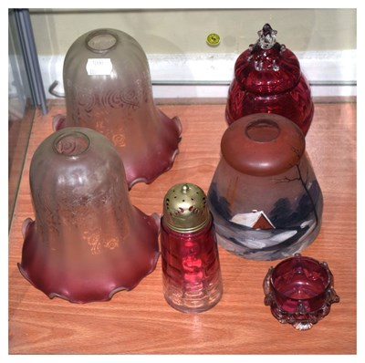 Lot 393 - Group of glass shades, etc.