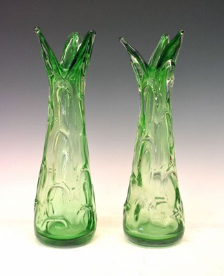 Lot 600 - Pair of late 20th Century green free-form glass vases