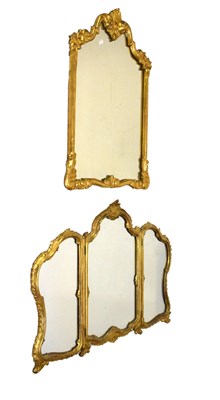 Lot 628 - Triptych-style gilt framed dressing mirror together with a similar wall mirror